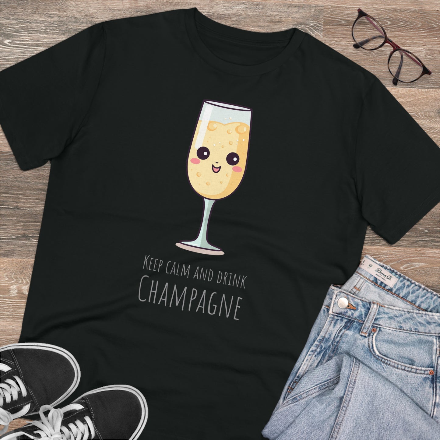 Keep Calm and Drink Champagne T-Shirt - Eco-Friendly Design