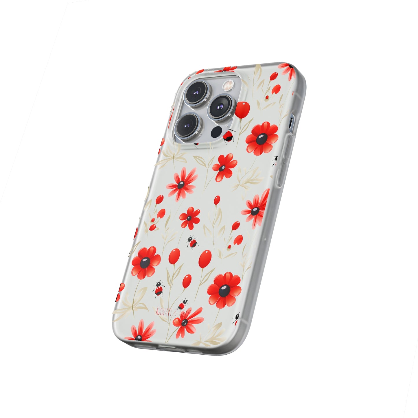 Red Flowers & Cute Bugs: Transparent Flexi Phone Case