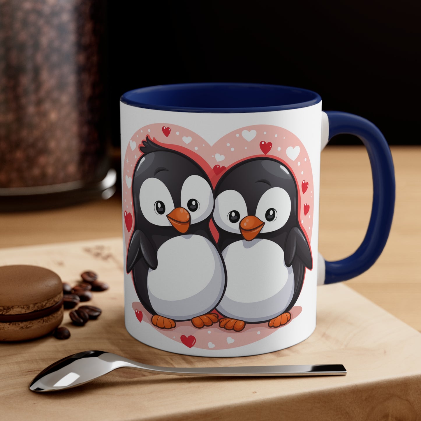 Penguin Love Mug - 11oz Bicolor 'Warm Your Heart' Cup - Valentine's Day