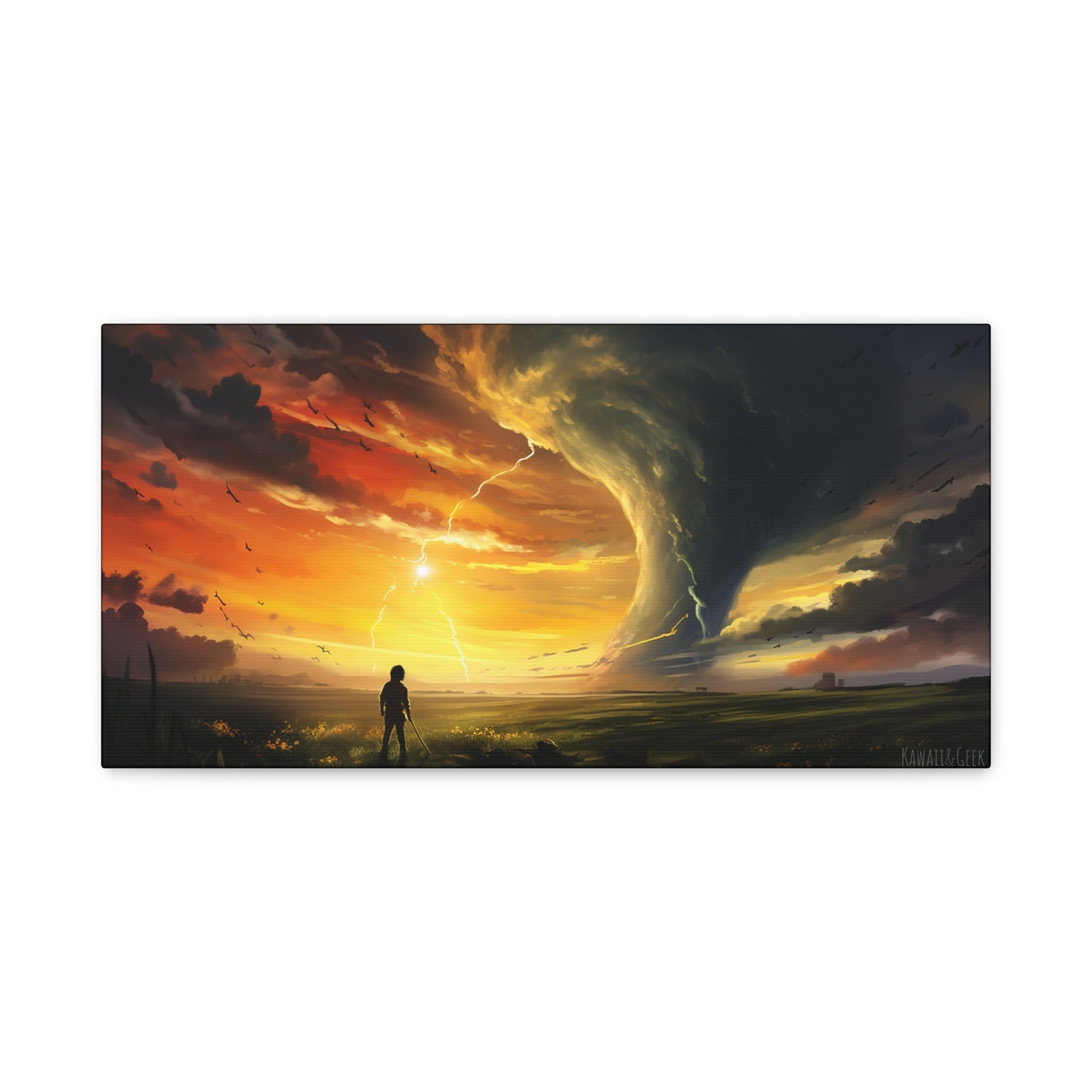 Apocalyptic Sunset canva : Kid Facing Gigantic Tornado