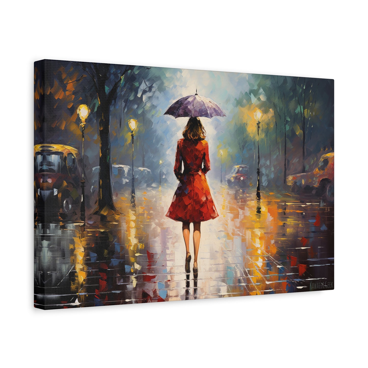 Elegant Woman in Parisian Rain: Premium Cotton Canvas Art