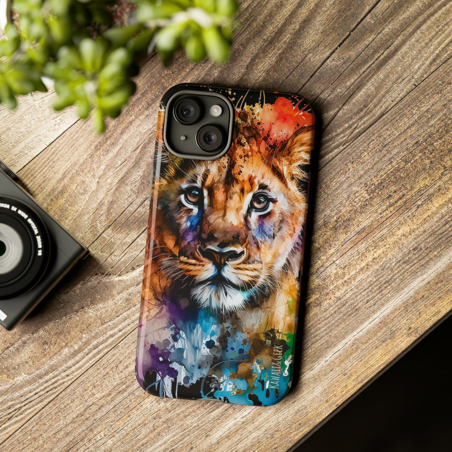 Watercolor Lion Cub Tough Phone Case - iPhone 15 compatible