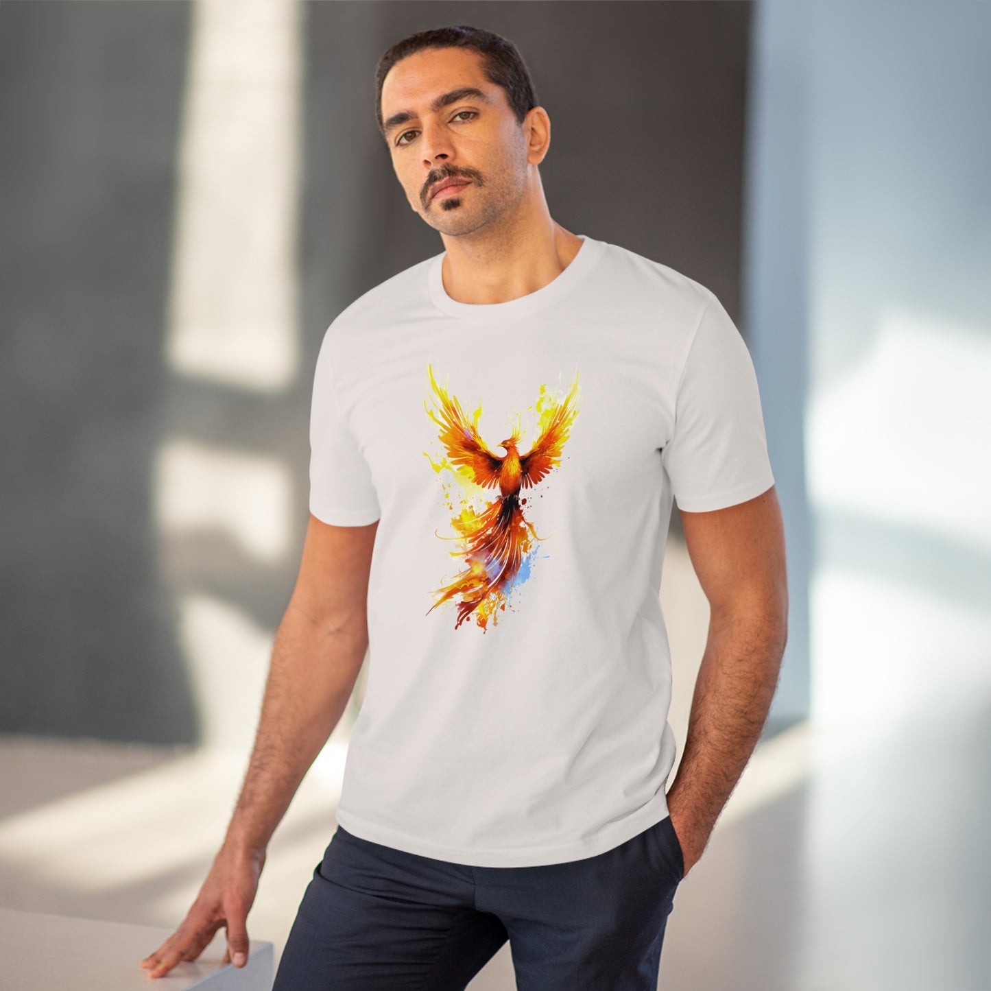 Burning Phoenix Watercolor T-Shirt - Unisex and Eco-Friendly Fashion with a Fiery Twist