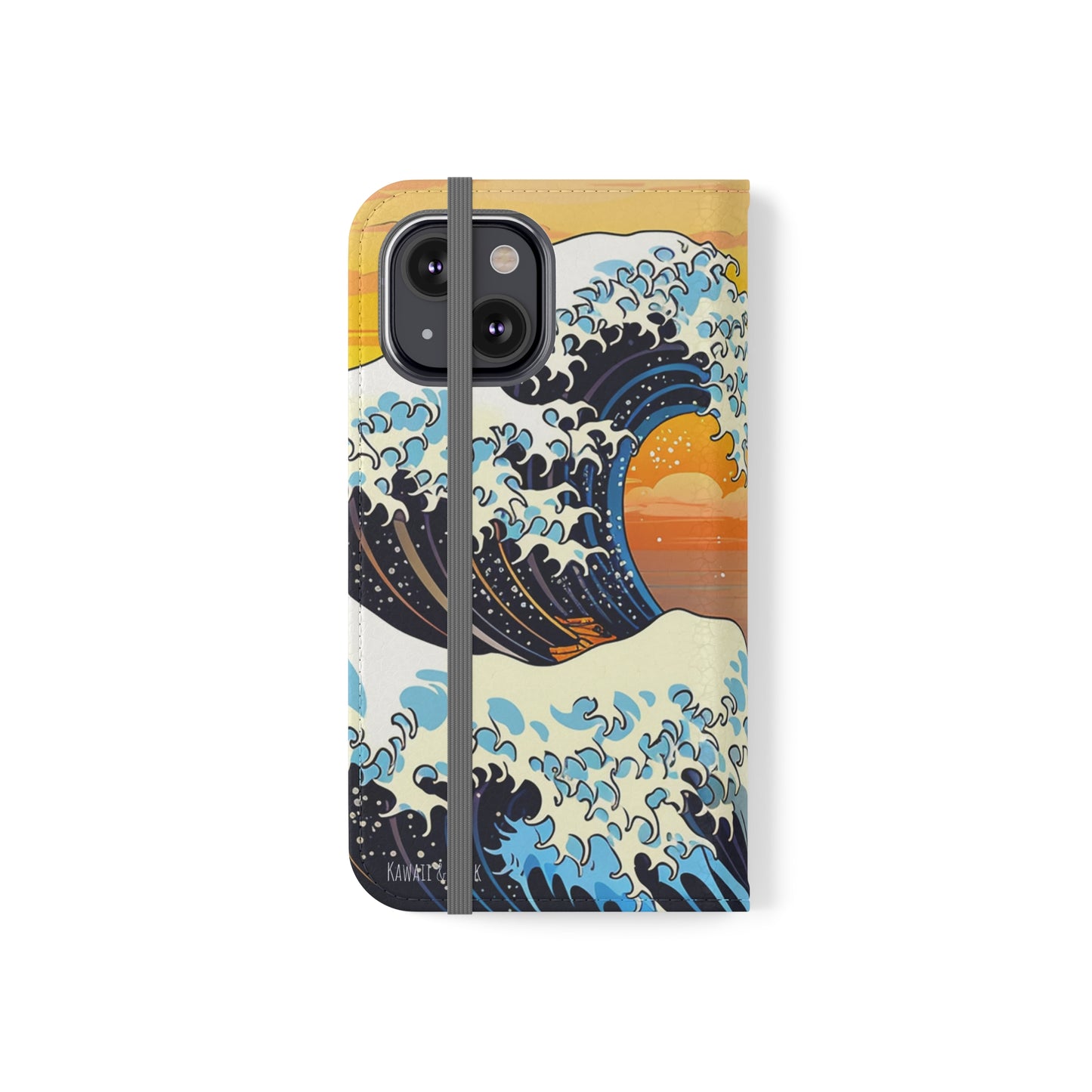 Sunset Big Wave Flip Phone Case - Embrace the Majestic Hokusai Style in Your Hands