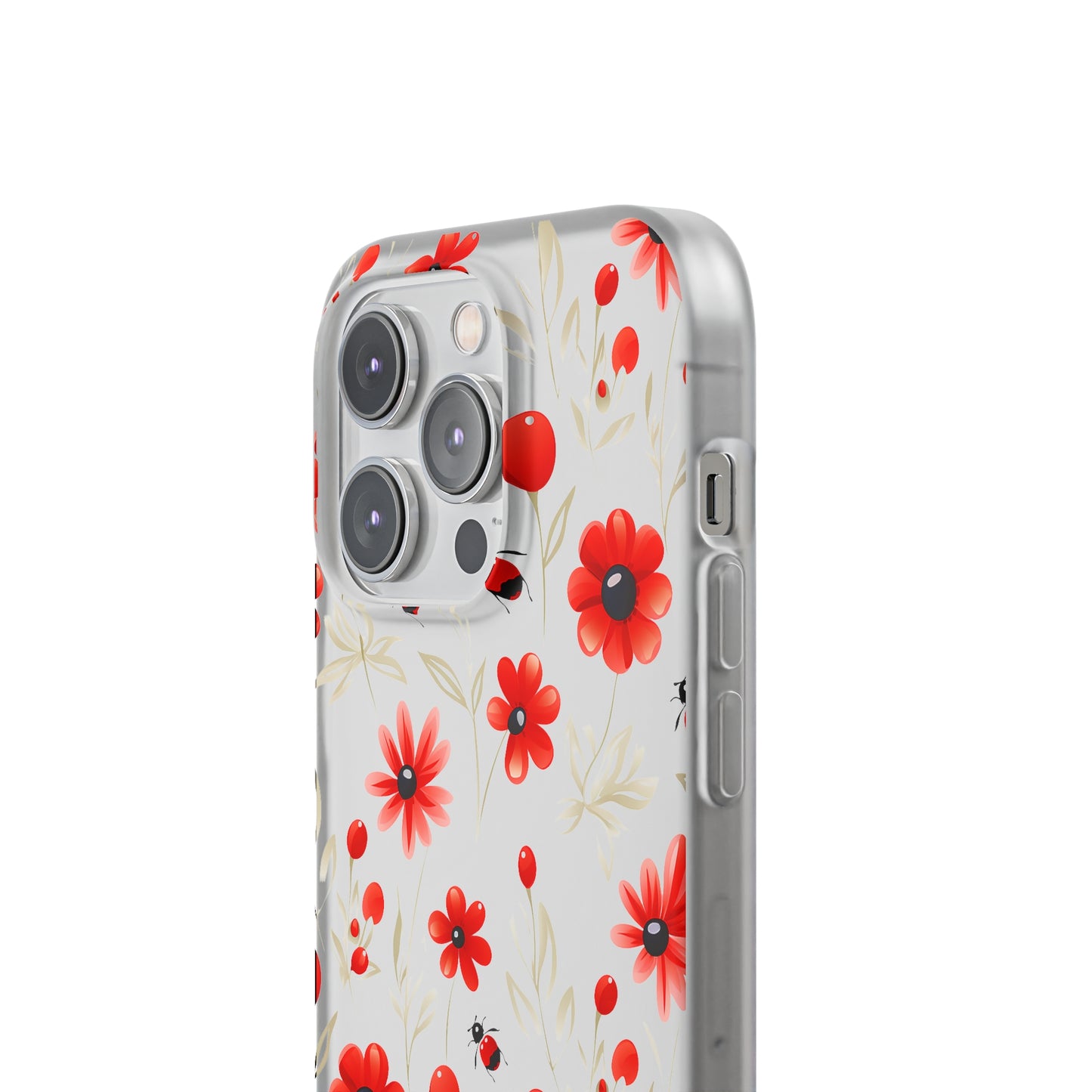 Red Flowers & Cute Bugs: Transparent Flexi Phone Case