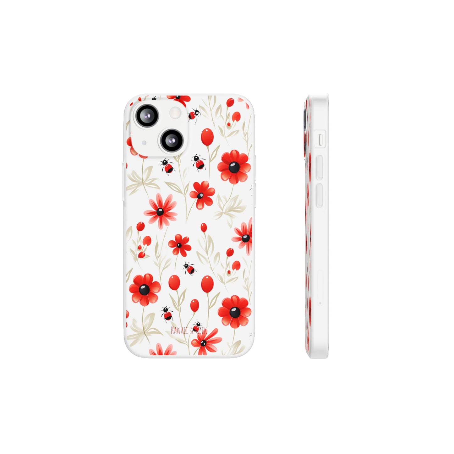 Red Flowers & Cute Bugs: Transparent Flexi Phone Case