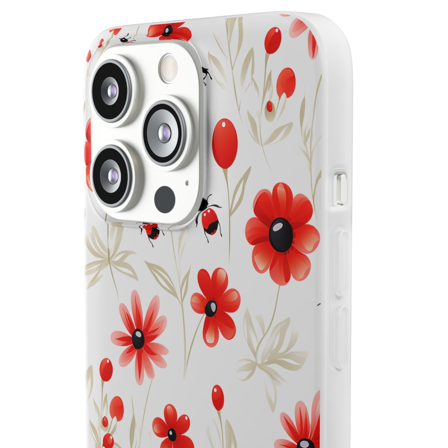 Red Flowers & Cute Bugs: Transparent Flexi Phone Case