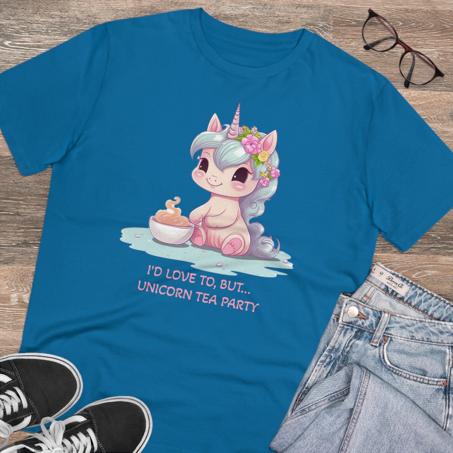 Cute Unicorn Tea Party T-Shirt - Unisex and Eco-Friendly with Whimsical Charm