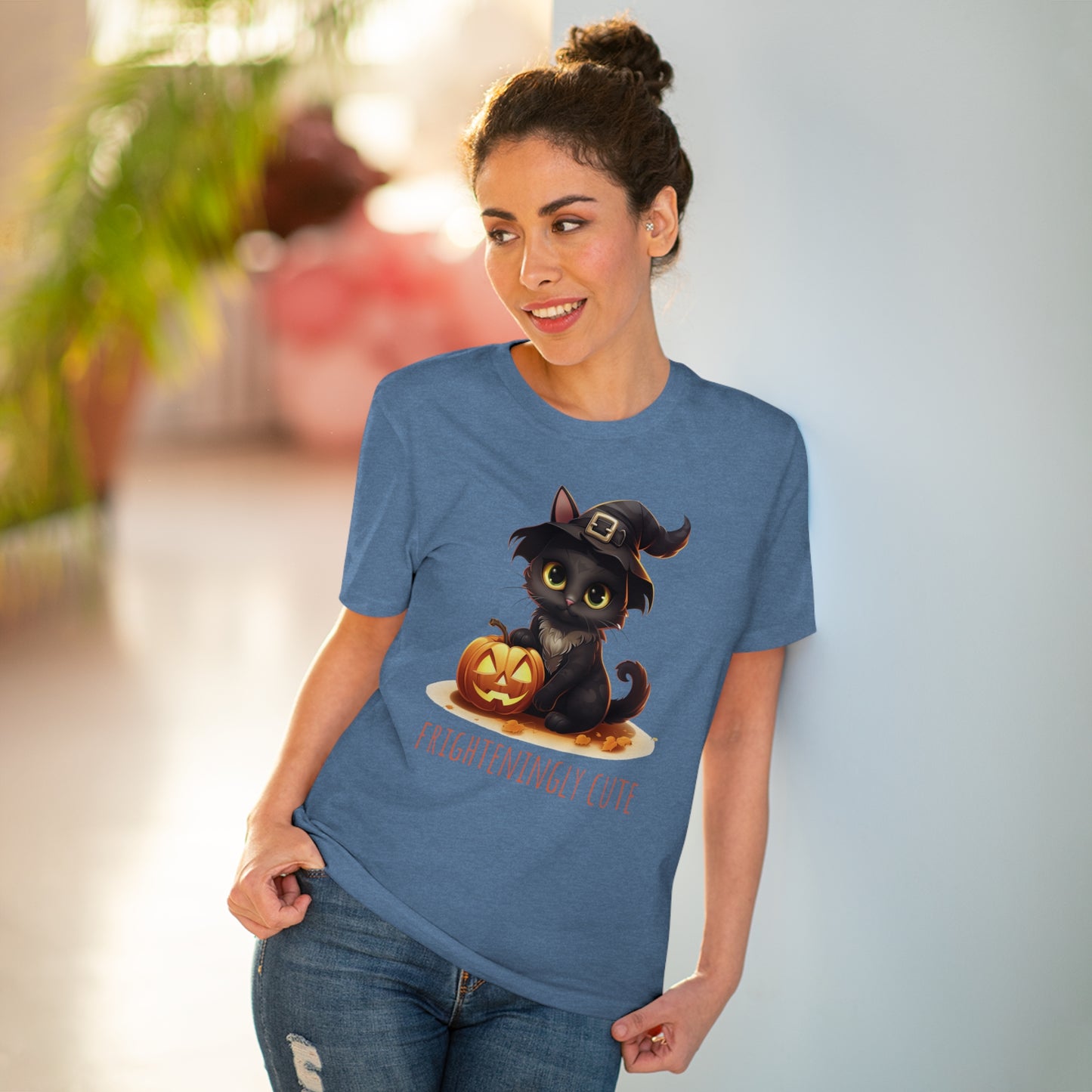 Frighteningly Cute: Halloween Black Cat Eco-Friendly T-shirt