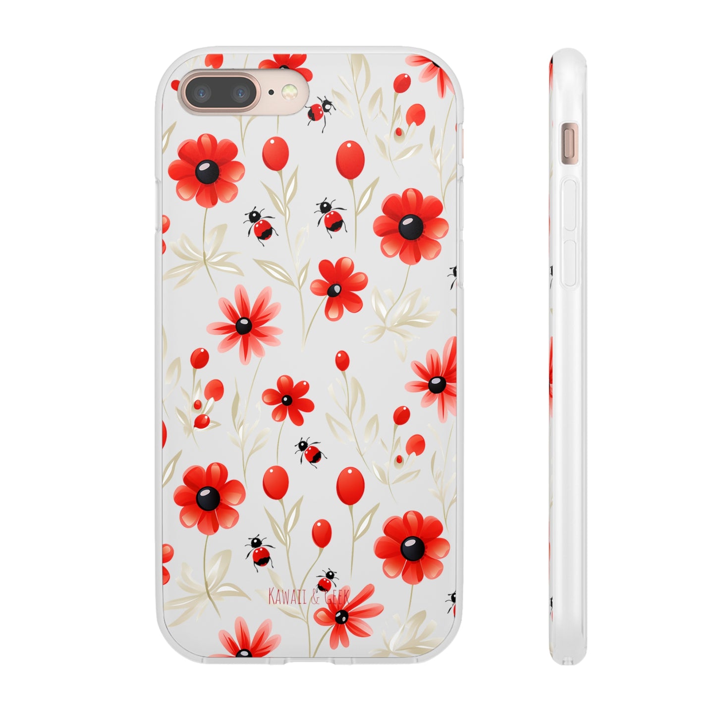 Red Flowers & Cute Bugs: Transparent Flexi Phone Case