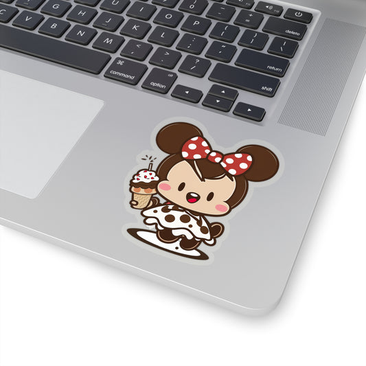 Kawaii Little Girl Eating an Ice Cream with Minnie Style Sticker - Add Some Adorable and Sweet Style to Your Tech