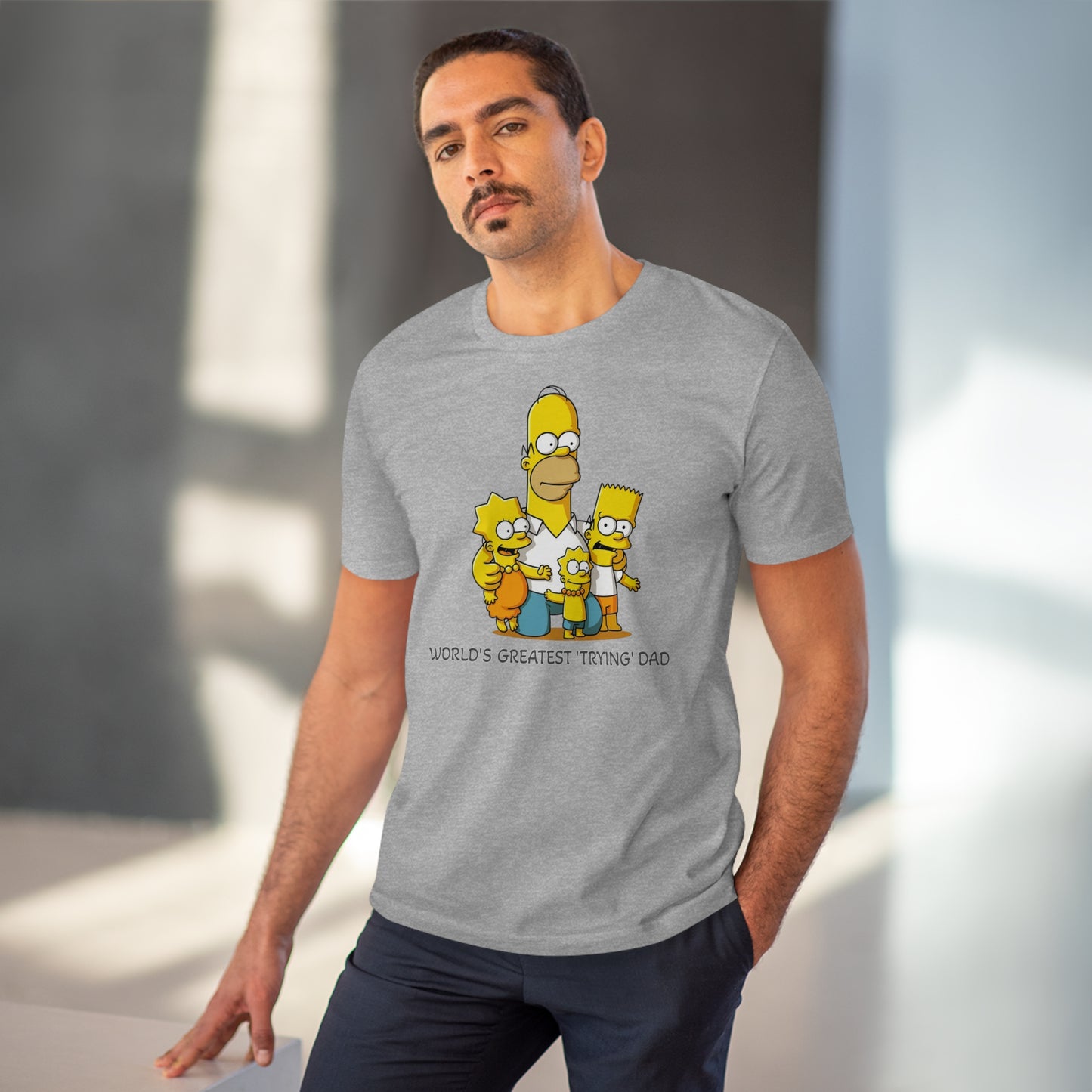 World's Greatest Trying Dad - Unisex Eco-Friendly T-Shirt - Celebrate Father's Day with Cute Homer Simpson and His Kids