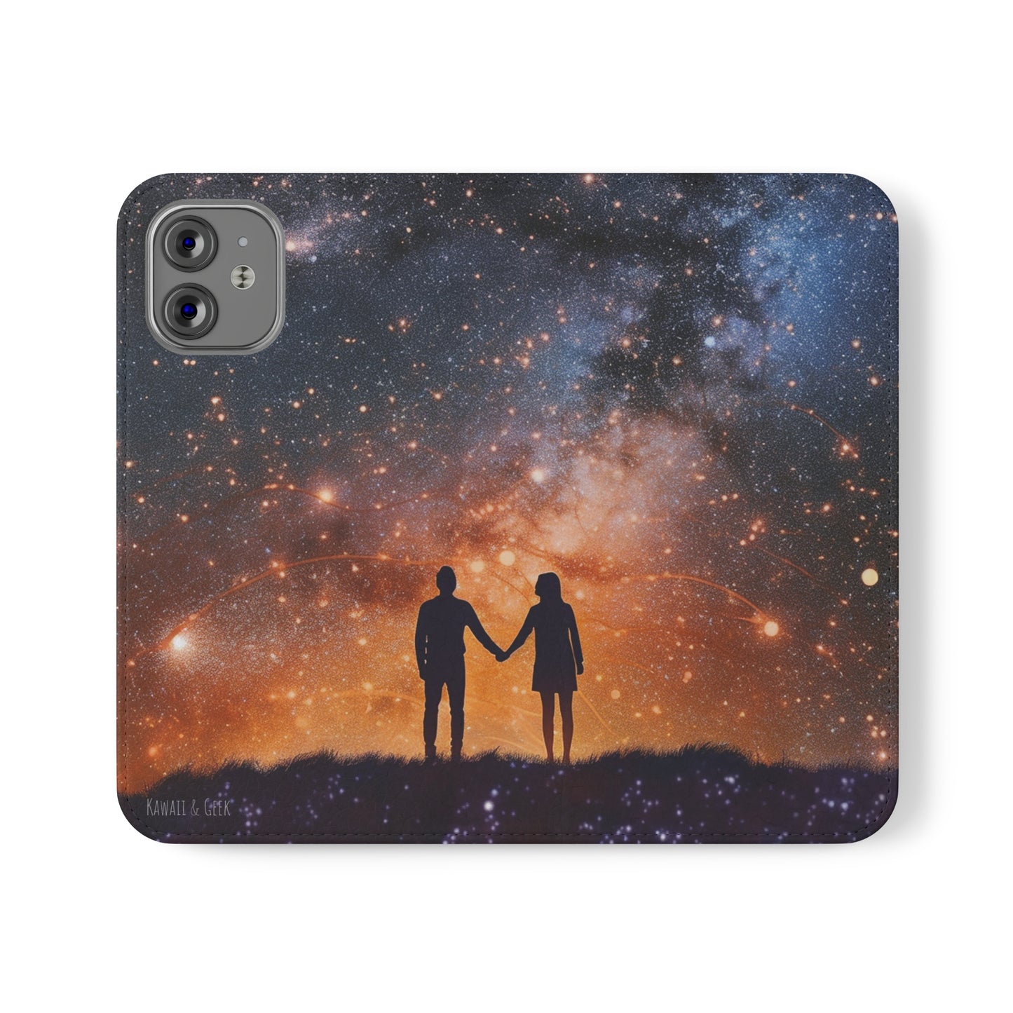 Starry Night Lovers Flip Phone Case - Embrace the Beauty of the Night Sky