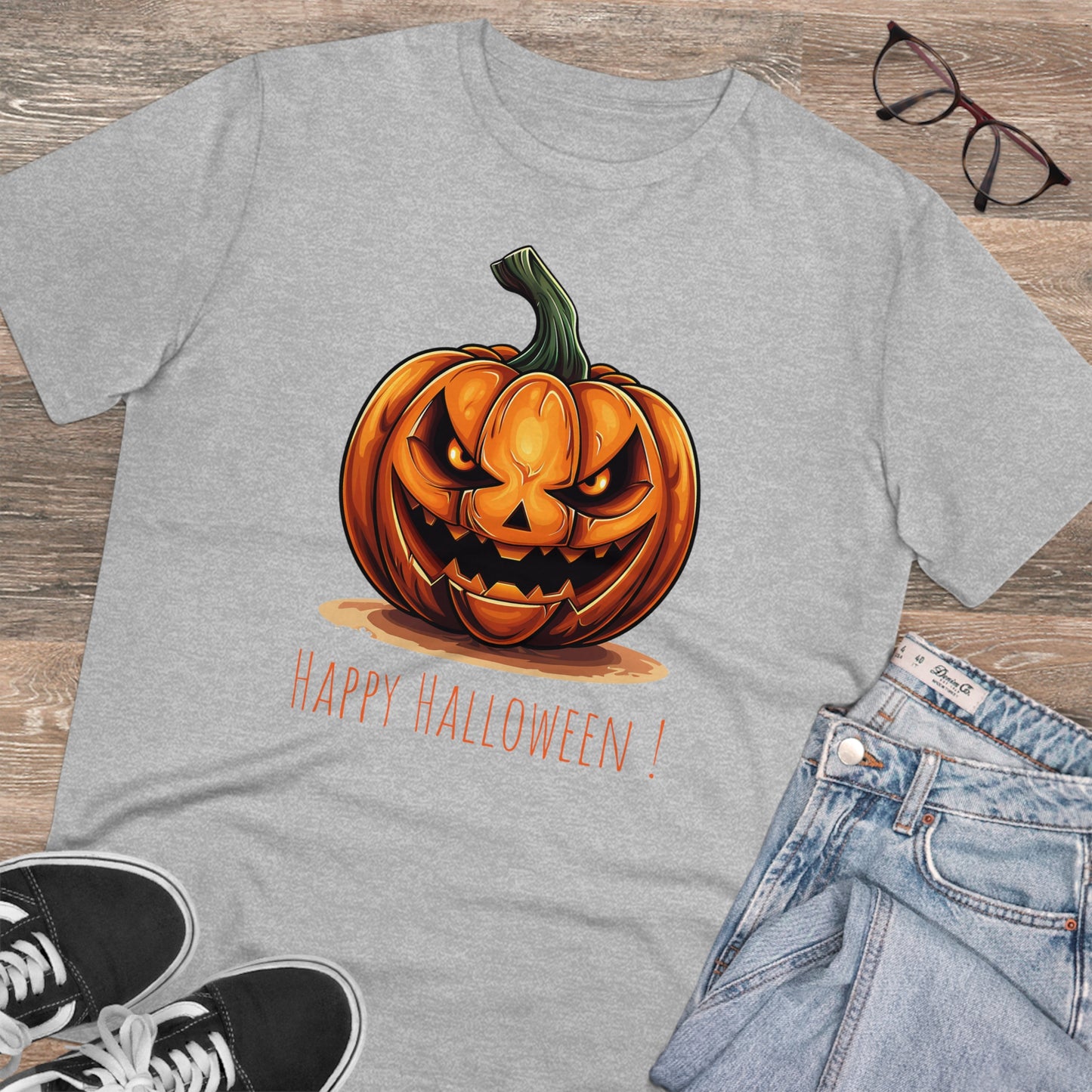 Happy Halloween Eco-Friendly Tee: Scary Pumpkin Design