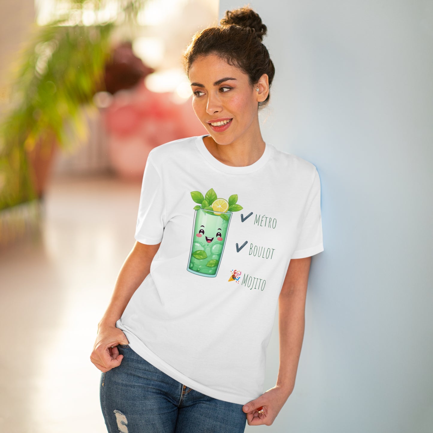 Métro, Boulot, Mojito T-Shirt - Cute Smiling Mojito Glass Design