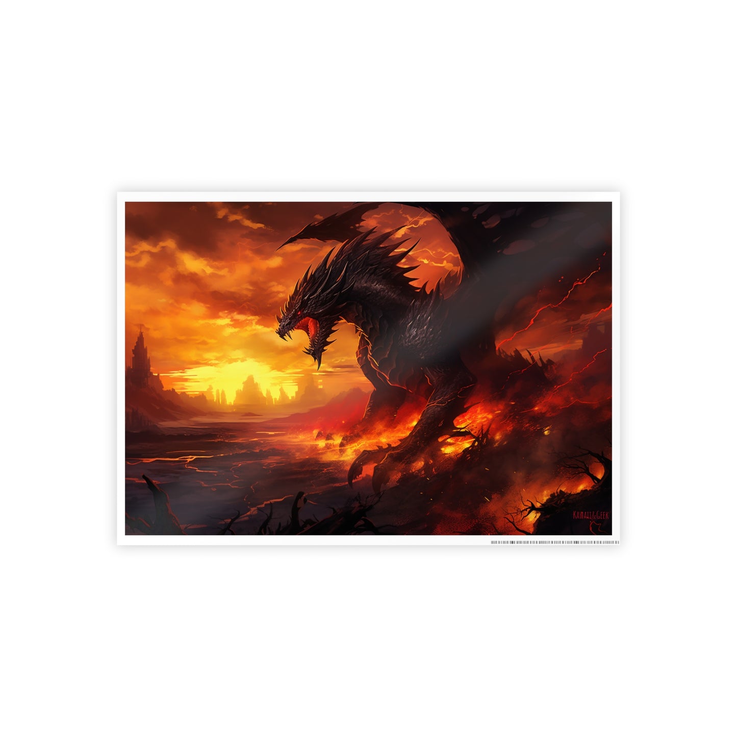 Majestic Fire Dragon: A Threat to the Kingdom - Glossy Poster