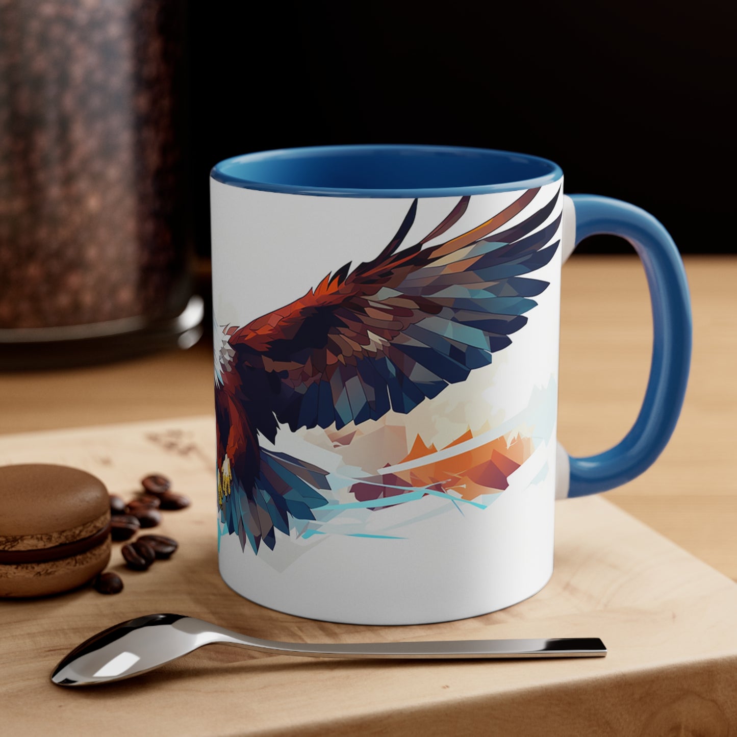 11oz Bi-color Eagle Mug: Geometric-Face Eagle in Flight