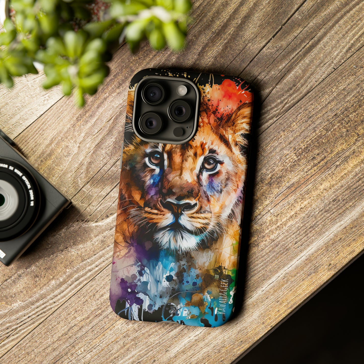 Watercolor Lion Cub Tough Phone Case - iPhone 15 compatible