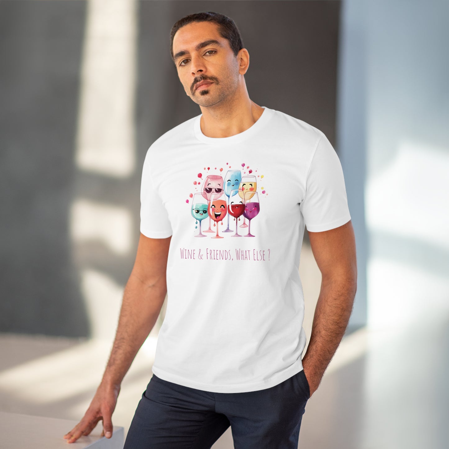 Eco-Friendly 'Wine & Friends' T-Shirt - Kawaii Wine Glasses, Unisex