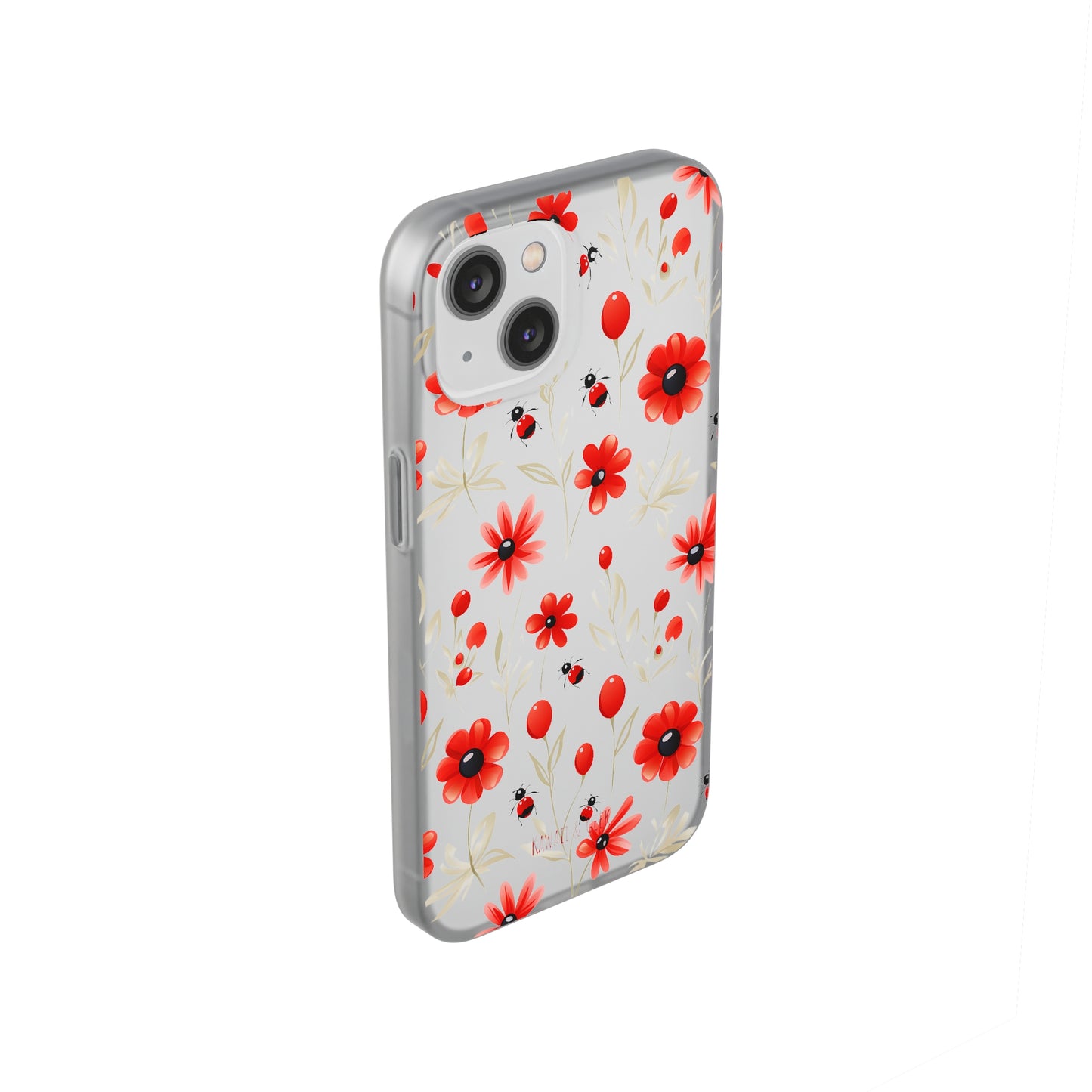 Red Flowers & Cute Bugs: Transparent Flexi Phone Case