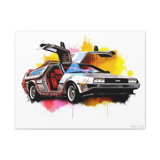 Colorful DeLorean Canvas - Journey through Time with Vibrant Style