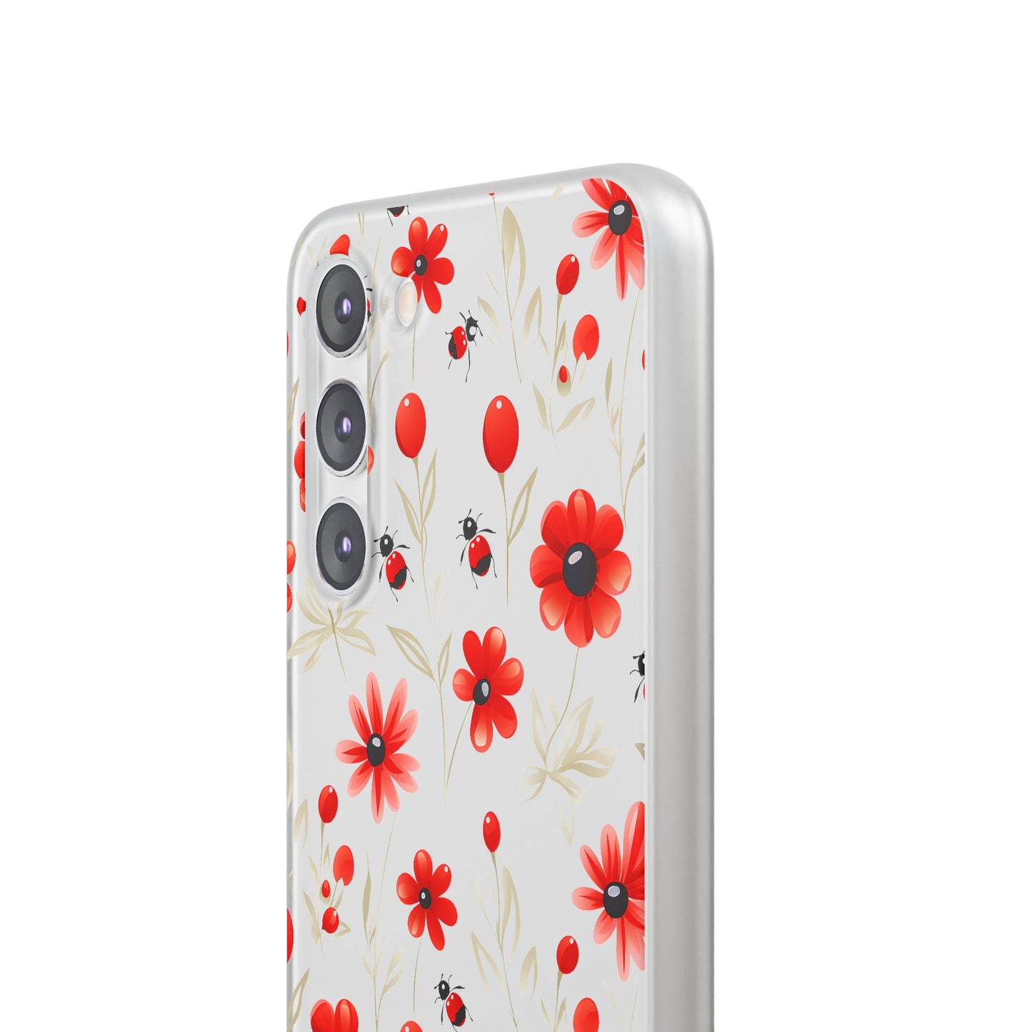 Red Flowers & Cute Bugs: Transparent Flexi Phone Case