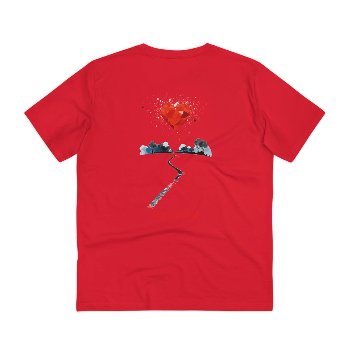 My Lifeline : Eco-Friendly T-Shirt with a Red Heart at the End of the Road