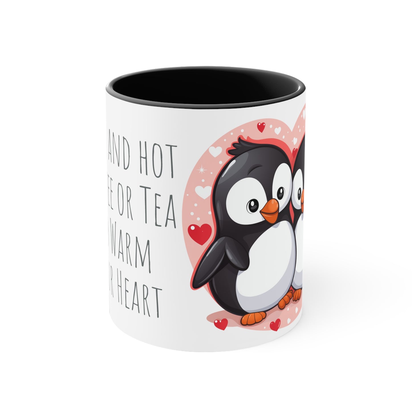 Penguin Love Mug - 11oz Bicolor 'Warm Your Heart' Cup - Valentine's Day