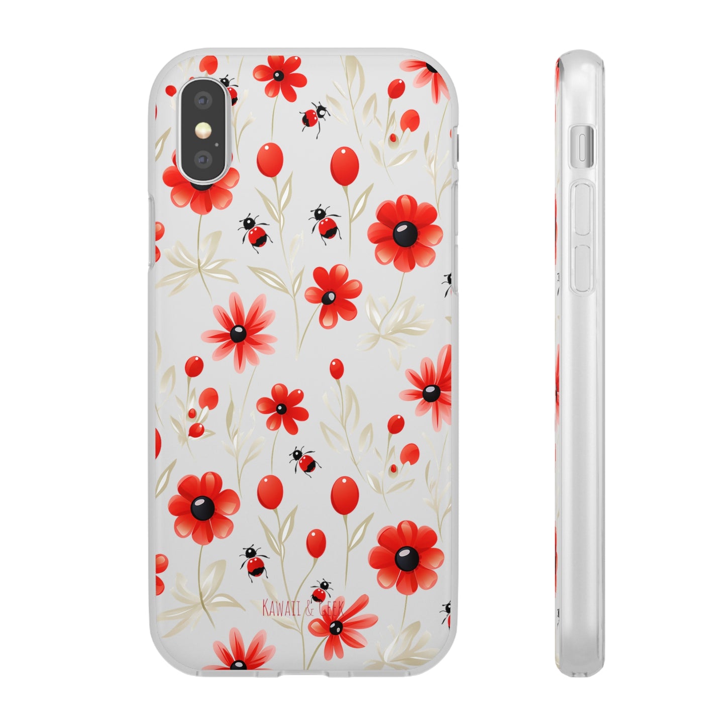 Red Flowers & Cute Bugs: Transparent Flexi Phone Case