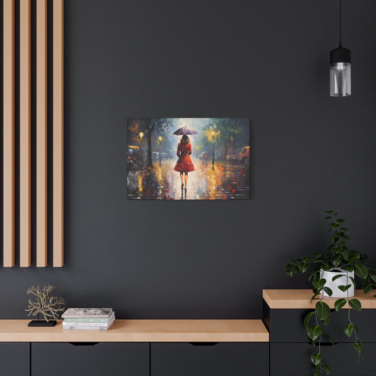 Elegant Woman in Parisian Rain: Premium Cotton Canvas Art