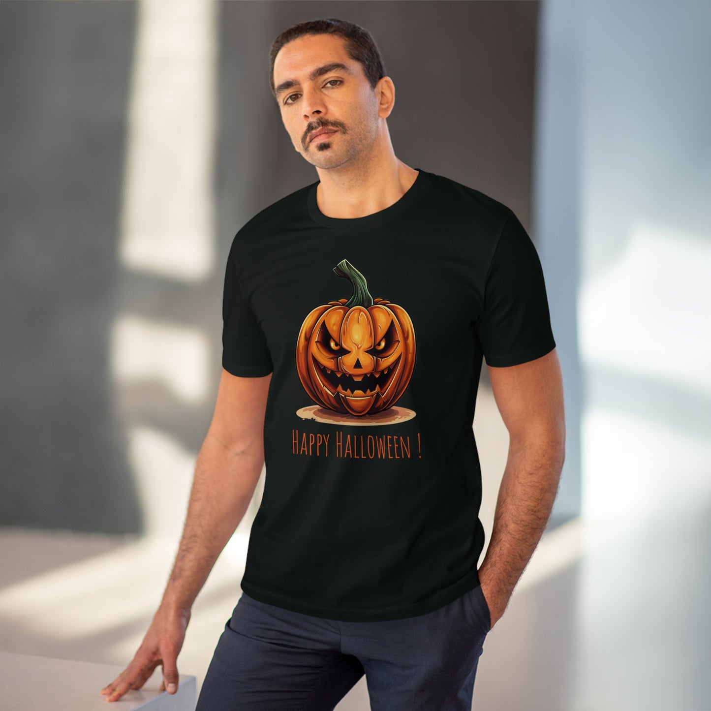 Happy Halloween Eco-Friendly Tee: Scary Pumpkin Design