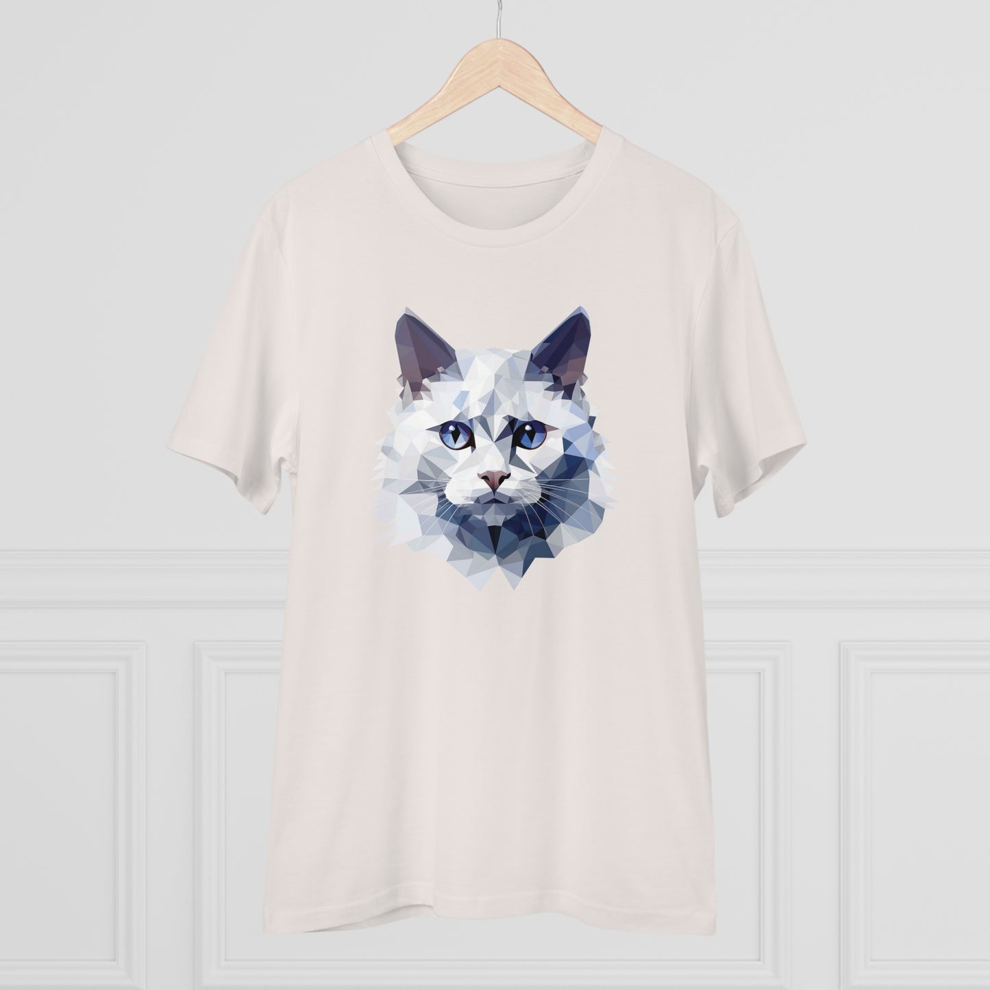 White Angora Cat Polygonal T-Shirt - Embrace Feline Elegance