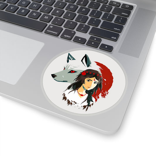 Princess Mononoke and Her Wolf Sticker - Add Some Unique and Striking Style to Your Tech