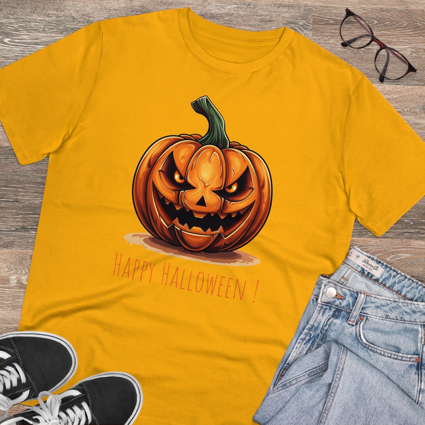 Happy Halloween Eco-Friendly Tee: Scary Pumpkin Design