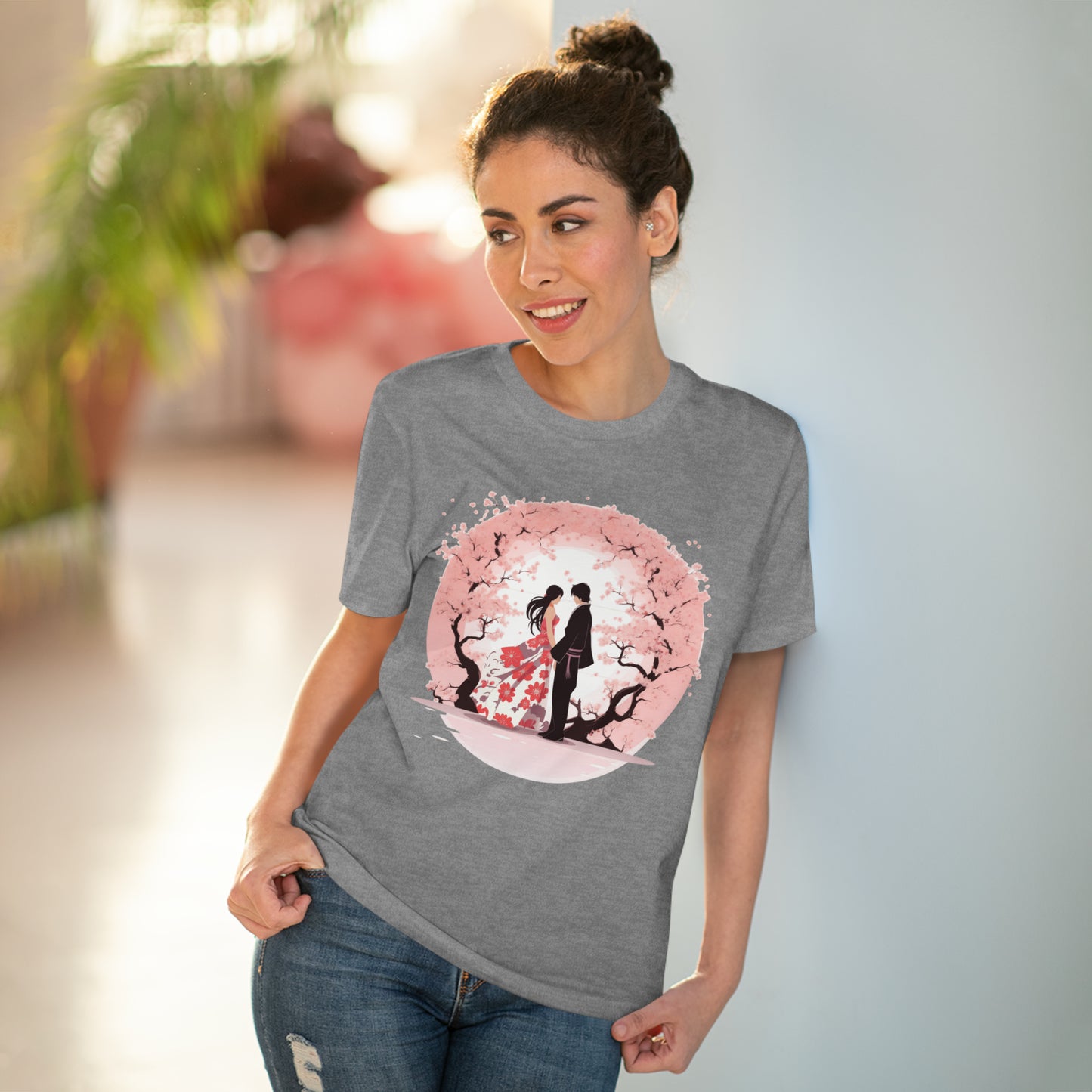 Cherry Blossom Romance T-shirt - Japanese Couple Design - Valentine's Day Special