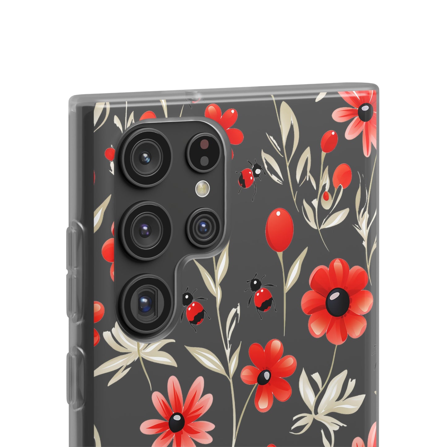 Red Flowers & Cute Bugs: Transparent Flexi Phone Case