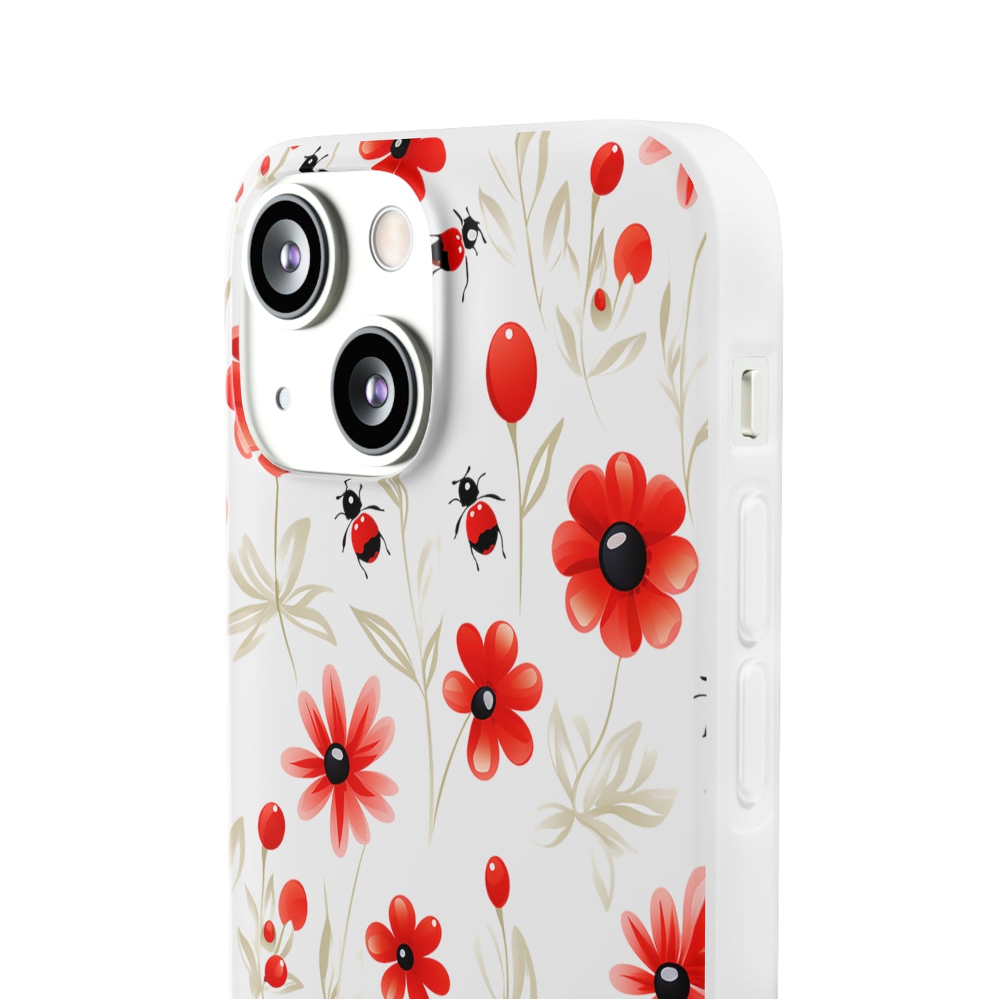 Red Flowers & Cute Bugs: Transparent Flexi Phone Case