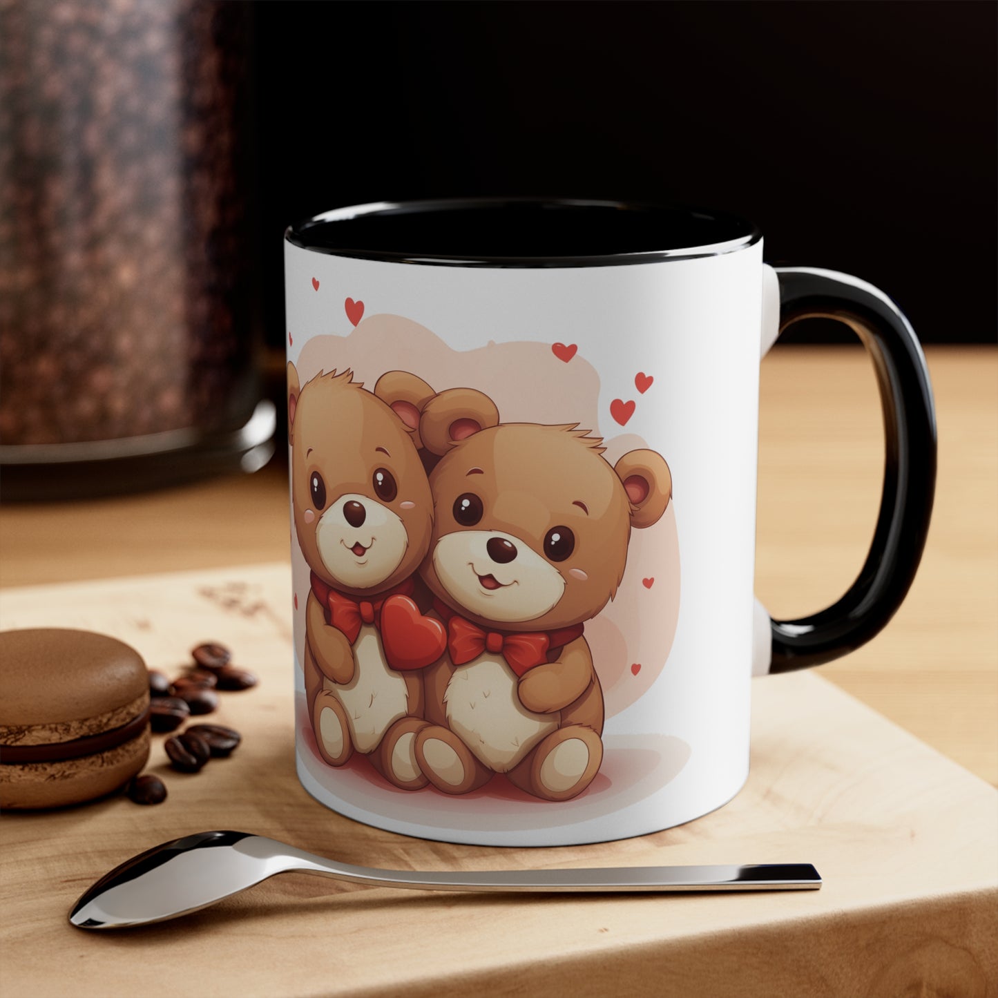 11oz Bi-Color Mug: "Sharing with my Love" cute Teddies couple - Valentine's Day