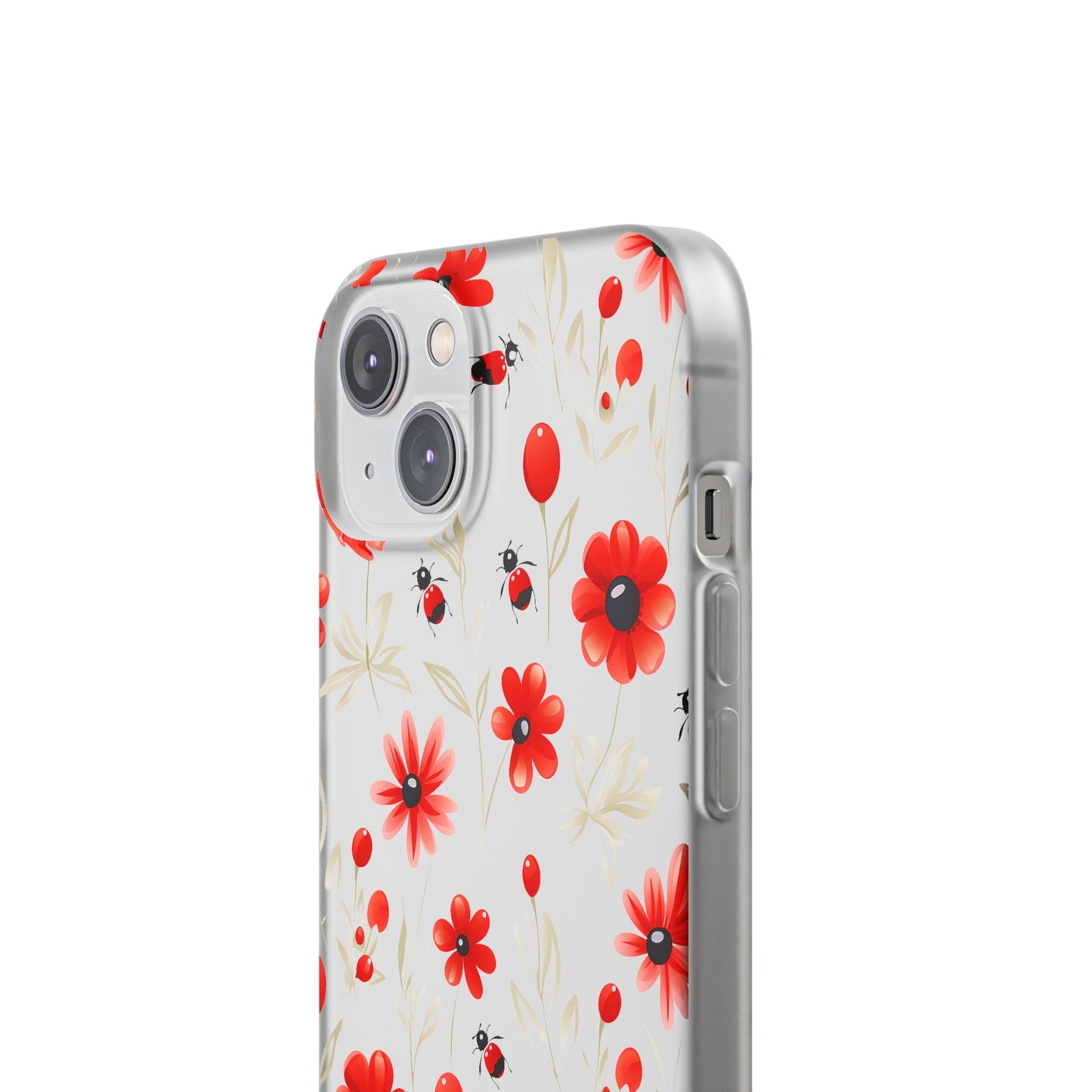 Red Flowers & Cute Bugs: Transparent Flexi Phone Case