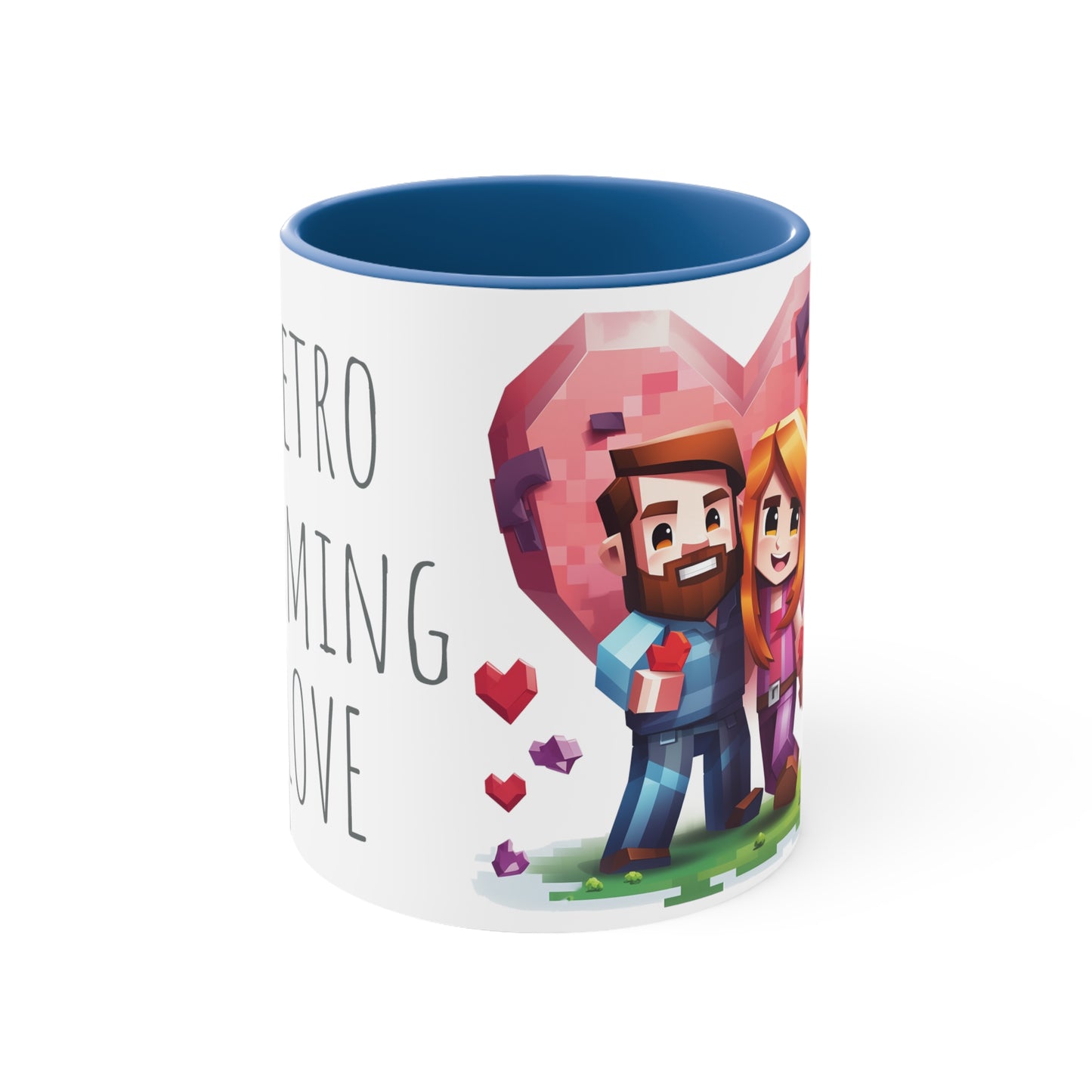 Retro Gaming Love Mug - 11oz Bicolor Pixel Heart Cup - Valentine's Day