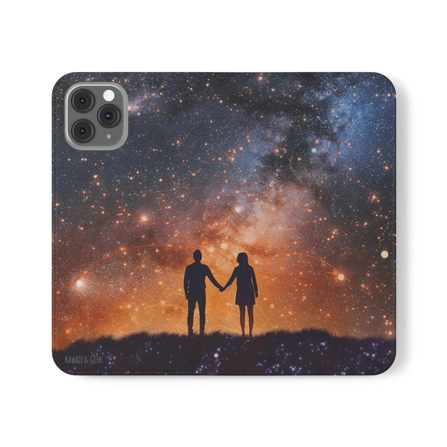 Starry Night Lovers Flip Phone Case - Embrace the Beauty of the Night Sky