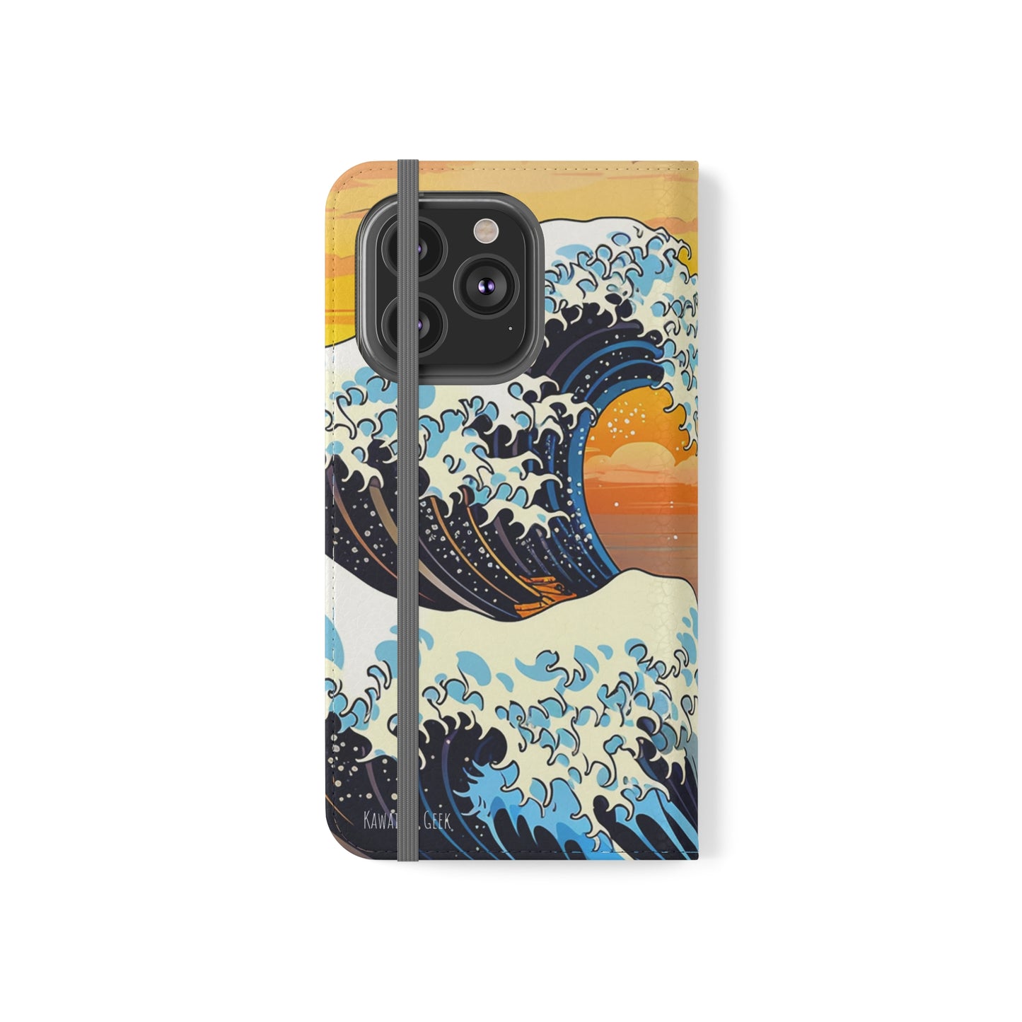 Sunset Big Wave Flip Phone Case - Embrace the Majestic Hokusai Style in Your Hands