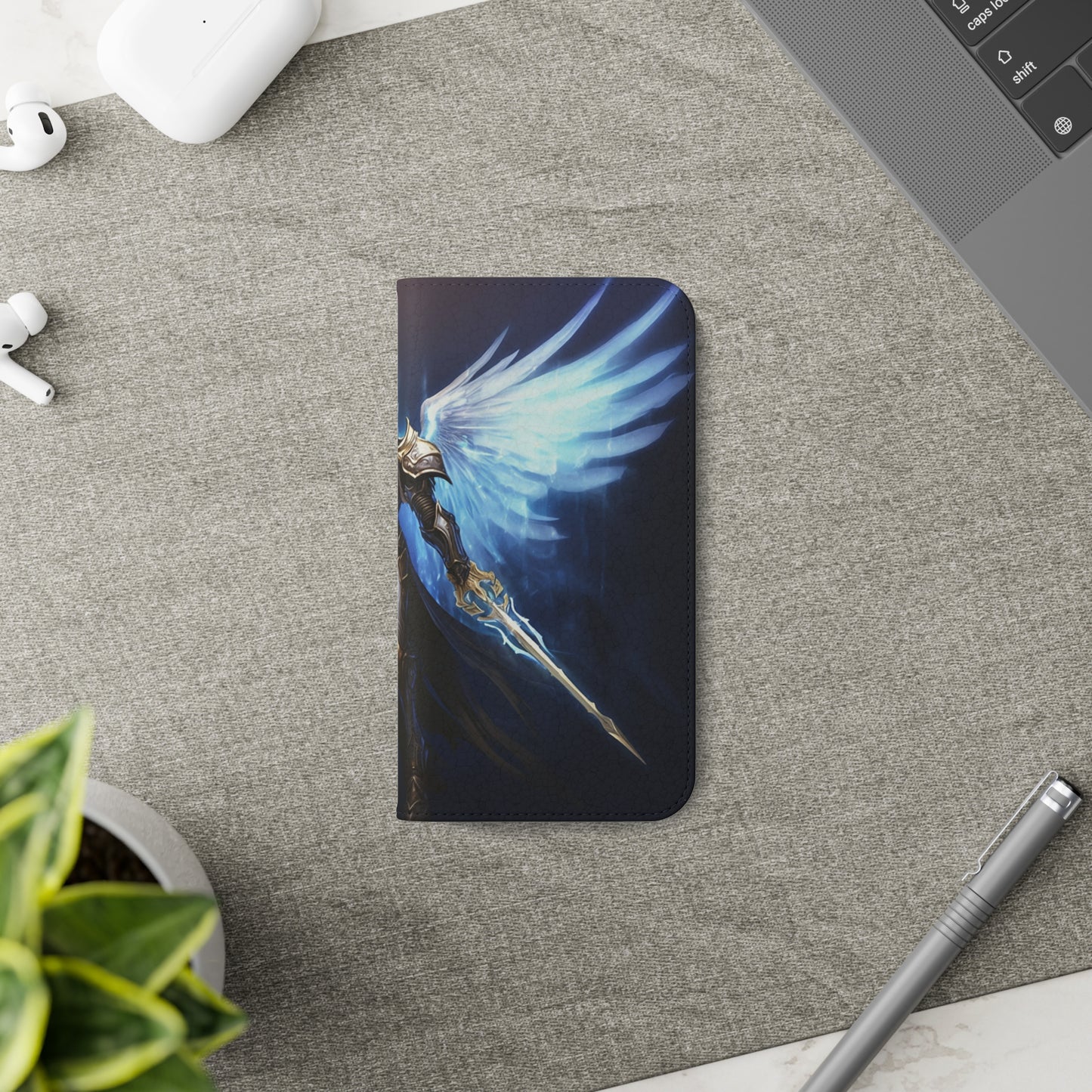 Archangel Flip Phone Case: Ethereal Wings & Sword Design