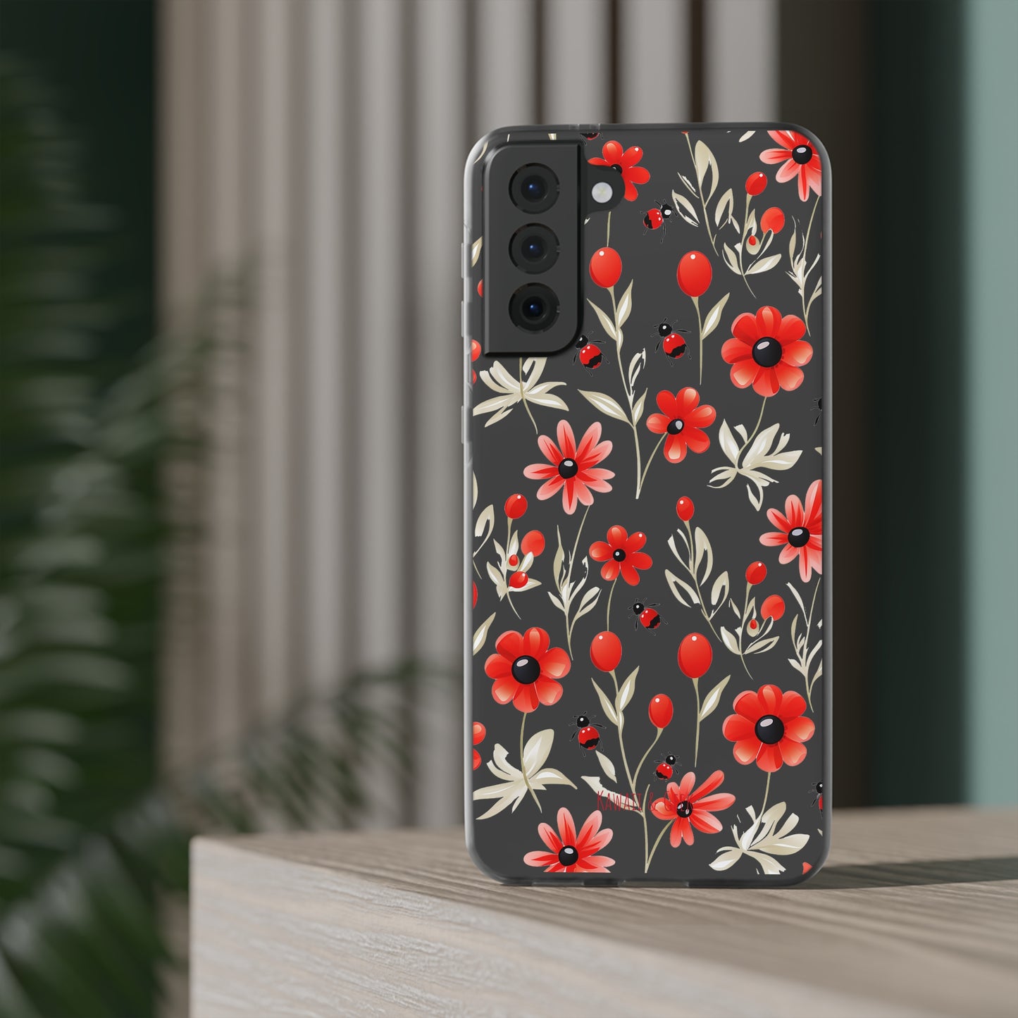 Red Flowers & Cute Bugs: Transparent Flexi Phone Case