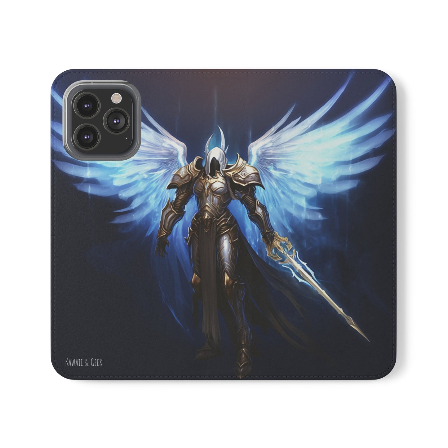 Archangel Flip Phone Case: Ethereal Wings & Sword Design