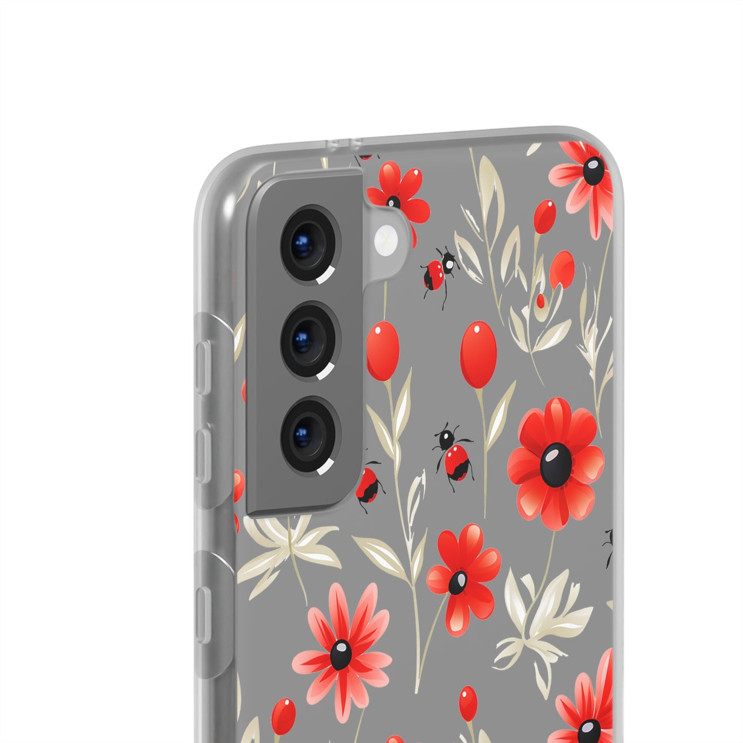 Red Flowers & Cute Bugs: Transparent Flexi Phone Case