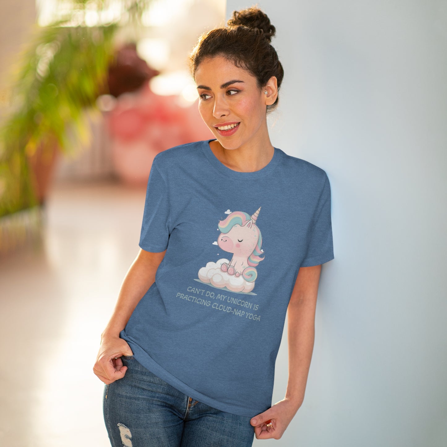 Cute Unicorn Cloud-Nap Yoga T-Shirt - Unisex and Eco-Friendly Statement Tee - Unicorn T-shirt