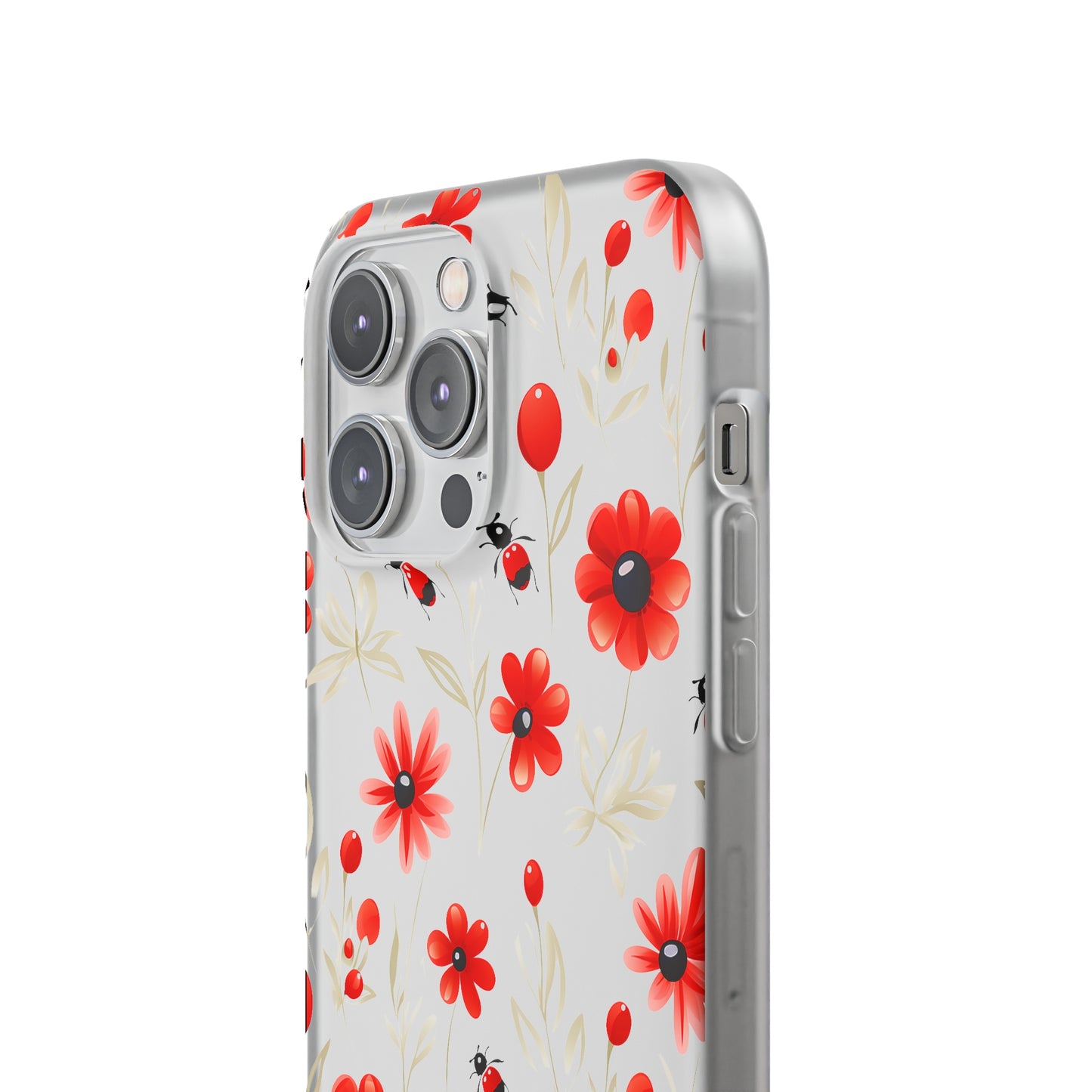 Red Flowers & Cute Bugs: Transparent Flexi Phone Case