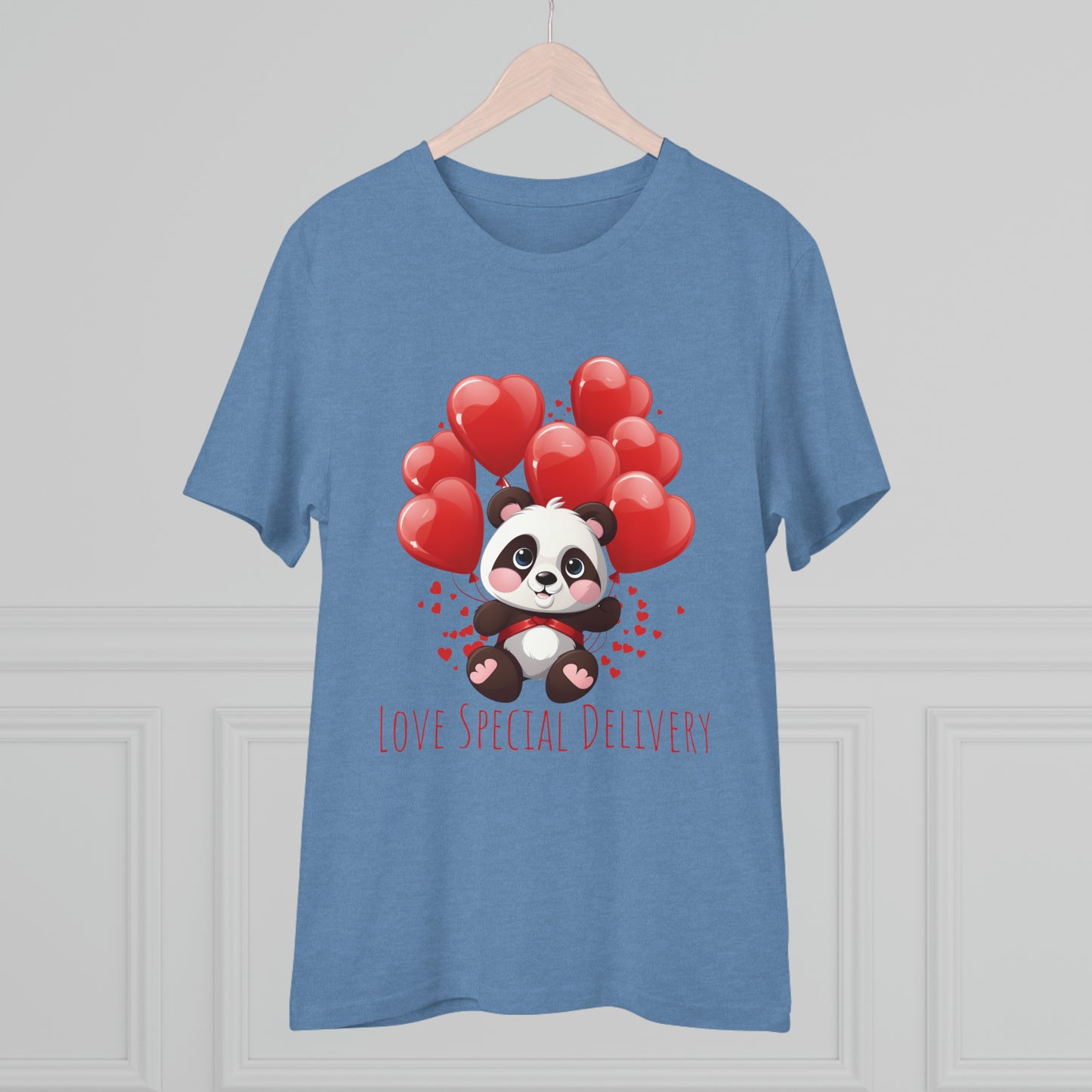 Panda Love Delivery Tee - Eco-Friendly Heart Balloon Shirt - Valentine's Day Special