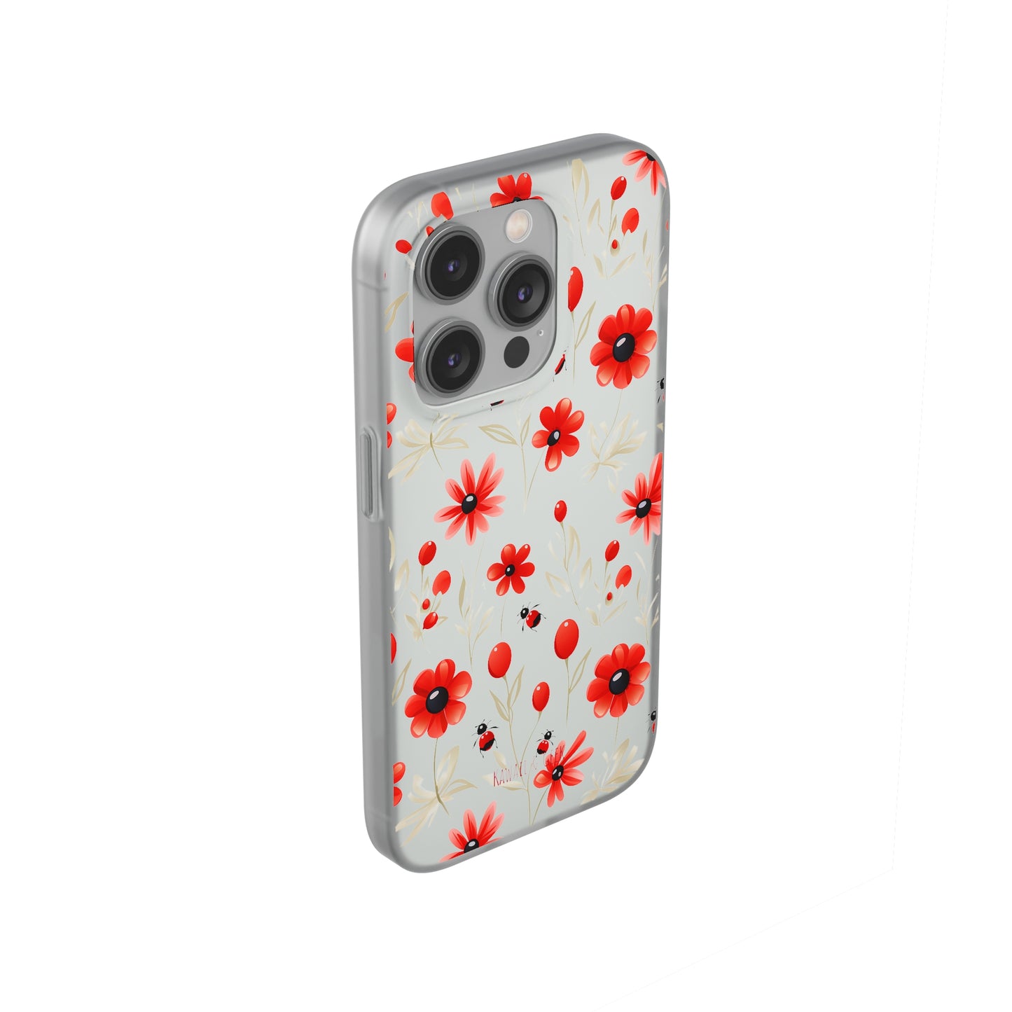 Red Flowers & Cute Bugs: Transparent Flexi Phone Case